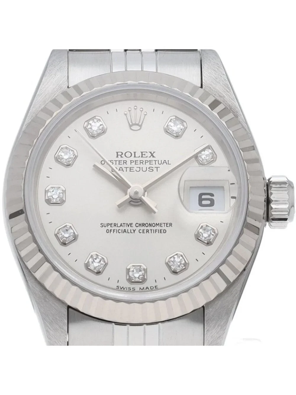 Rolex Datejust Watch Diamond 18k White Gold SS Silver Polished